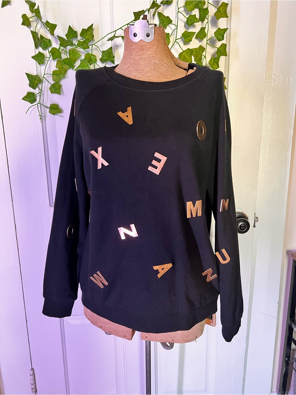 Forever 21 Black Sweatshirt with Metallic Letter Accents